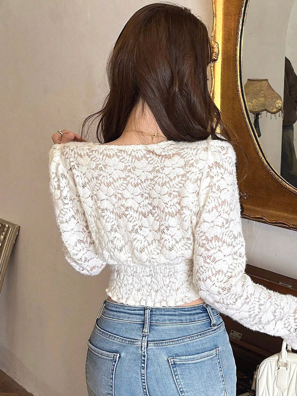 DAZY Blusa De Manga Larga Con Cuello En V Para Mujer