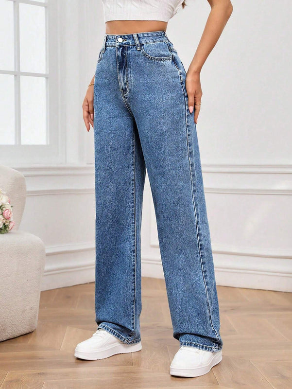 Tall Jean De Mezclilla De Pierna Recta De Cintura Alta Para Mujer