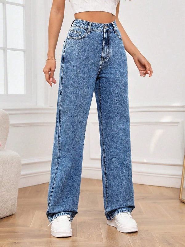 Tall Jean De Mezclilla De Pierna Recta De Cintura Alta Para Mujer