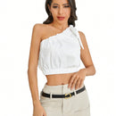 Blusa Solida Con Nudo Y Un Hombro Al Descubierto