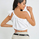 Blusa Solida Con Nudo Y Un Hombro Al Descubierto