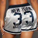 SXY Pantalones cortos con cinturilla elastica con estampados numericos y alfabeticos y rayas satinadas para deportes
