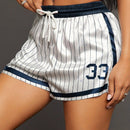 SXY Pantalones cortos con cinturilla elastica con estampados numericos y alfabeticos y rayas satinadas para deportes