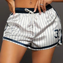 SXY Pantalones cortos con cinturilla elastica con estampados numericos y alfabeticos y rayas satinadas para deportes