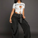 SXY CamiConjuntoa Corta De Manga Corta Con Hombro Recortado, Estampado De Lema Y Detalles De Correa, Ropa De Baloncesto Para Primavera Y Verano, Ropa De Mujer Casual Estilo Cosecha