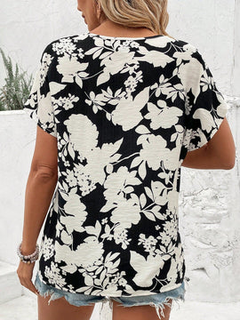 LUNE Camisa De Manga Corta Con Estampado De Flores Y Cuello Con Muesca