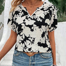 LUNE Camisa De Manga Corta Con Estampado De Flores Y Cuello Con Muesca
