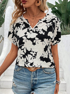 LUNE Camisa De Manga Corta Con Estampado De Flores Y Cuello Con Muesca