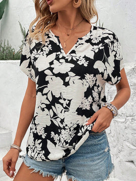 LUNE Camisa De Manga Corta Con Estampado De Flores Y Cuello Con Muesca