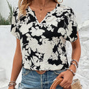 LUNE Camisa De Manga Corta Con Estampado De Flores Y Cuello Con Muesca