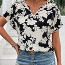 LUNE Camisa De Manga Corta Con Estampado De Flores Y Cuello Con Muesca