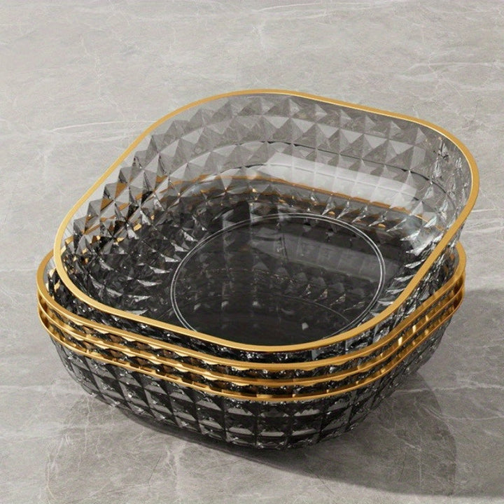 1 Juego De 4 Piezas, Bol De Frutas Con Elegante Patrón Y Borde Dorado, Plato De Hueso Para Servir, Plato De Frutas, Plato De Postre, Plato De Pastel, Plato De Aperitivos, Plato De Desayuno, Artículos De Cocina, Suministros De Cocina, Accesorios De Vajill