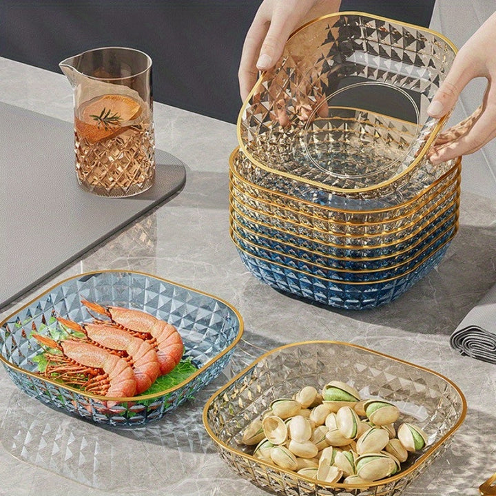 1 Juego De 4 Piezas, Bol De Frutas Con Elegante Patrón Y Borde Dorado, Plato De Hueso Para Servir, Plato De Frutas, Plato De Postre, Plato De Pastel, Plato De Aperitivos, Plato De Desayuno, Artículos De Cocina, Suministros De Cocina, Accesorios De Vajill