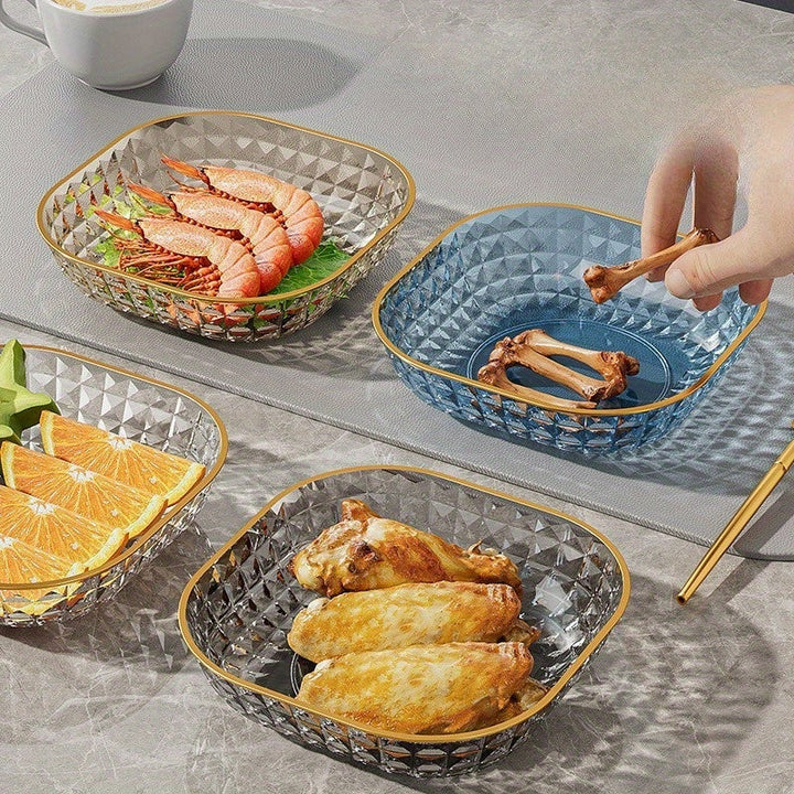 1 Juego De 4 Piezas, Bol De Frutas Con Elegante Patrón Y Borde Dorado, Plato De Hueso Para Servir, Plato De Frutas, Plato De Postre, Plato De Pastel, Plato De Aperitivos, Plato De Desayuno, Artículos De Cocina, Suministros De Cocina, Accesorios De Vajill