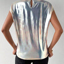 Frenchy Blusa De Mujer De Manga Corta Con Tapas De Metal