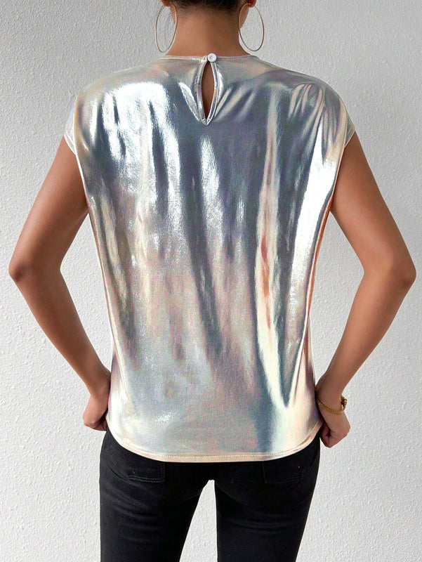 Frenchy Blusa De Mujer De Manga Corta Con Tapas De Metal
