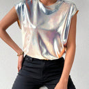 Frenchy Blusa De Mujer De Manga Corta Con Tapas De Metal