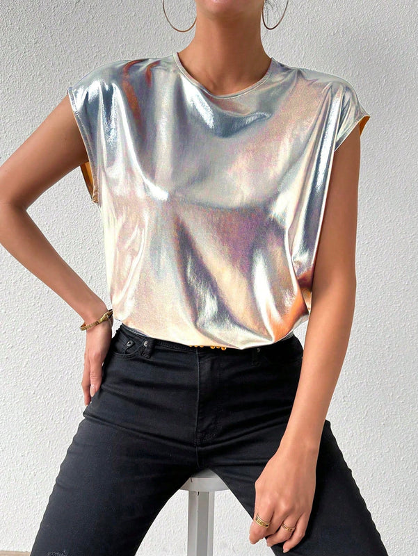 Frenchy Blusa De Mujer De Manga Corta Con Tapas De Metal