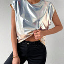 Frenchy Blusa De Mujer De Manga Corta Con Tapas De Metal