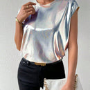 Frenchy Blusa De Mujer De Manga Corta Con Tapas De Metal