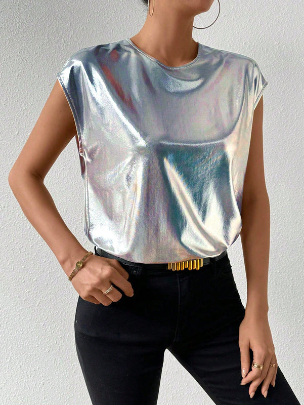 Frenchy Blusa De Mujer De Manga Corta Con Tapas De Metal