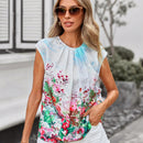 Clasi Blusa Sin Mangas Plisada Y Estampada De Flores Para Mujer Con Conjunto De Color Verde Para El Dia De San Patricio