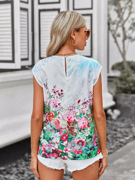 Clasi Blusa Sin Mangas Plisada Y Estampada De Flores Para Mujer Con Conjunto De Color Verde Para El Dia De San Patricio