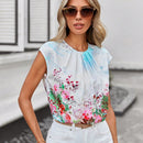 Clasi Blusa Sin Mangas Plisada Y Estampada De Flores Para Mujer Con Conjunto De Color Verde Para El Dia De San Patricio