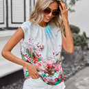 Clasi Blusa Sin Mangas Plisada Y Estampada De Flores Para Mujer Con Conjunto De Color Verde Para El Dia De San Patricio
