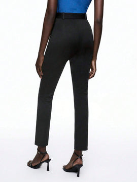 Maija Pantalones De Cono De Raja Alta Y Color Solido