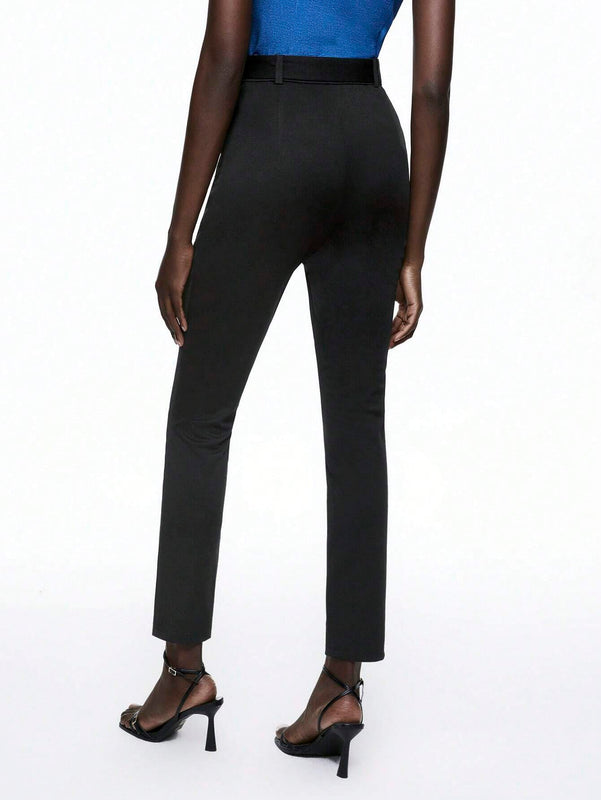 Maija Pantalones De Cono De Raja Alta Y Color Solido