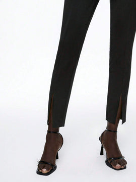 Maija Pantalones De Cono De Raja Alta Y Color Solido