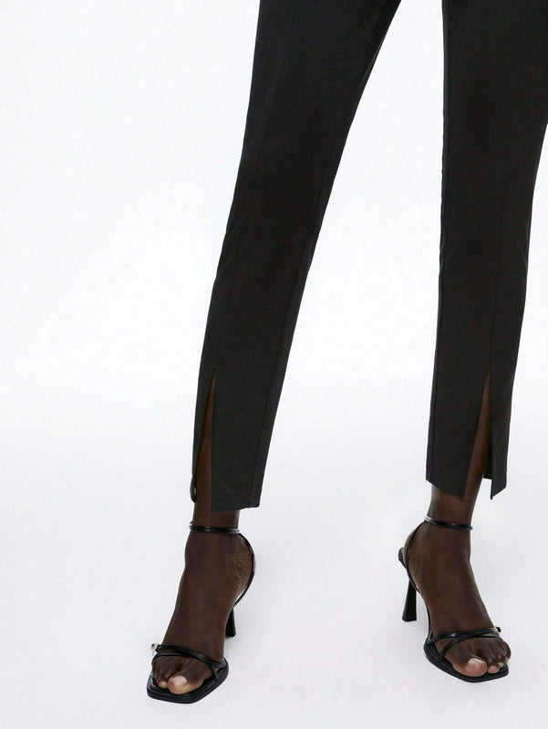 Maija Pantalones De Cono De Raja Alta Y Color Solido