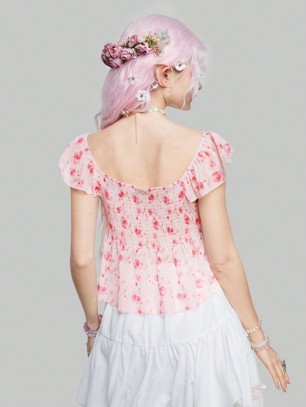 ROMWE Fairycore Camisa De Muneca Floral Del Bosque De Hadas Puras Para Mujer
