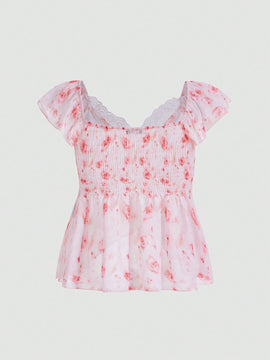 ROMWE Fairycore Camisa De Muneca Floral Del Bosque De Hadas Puras Para Mujer