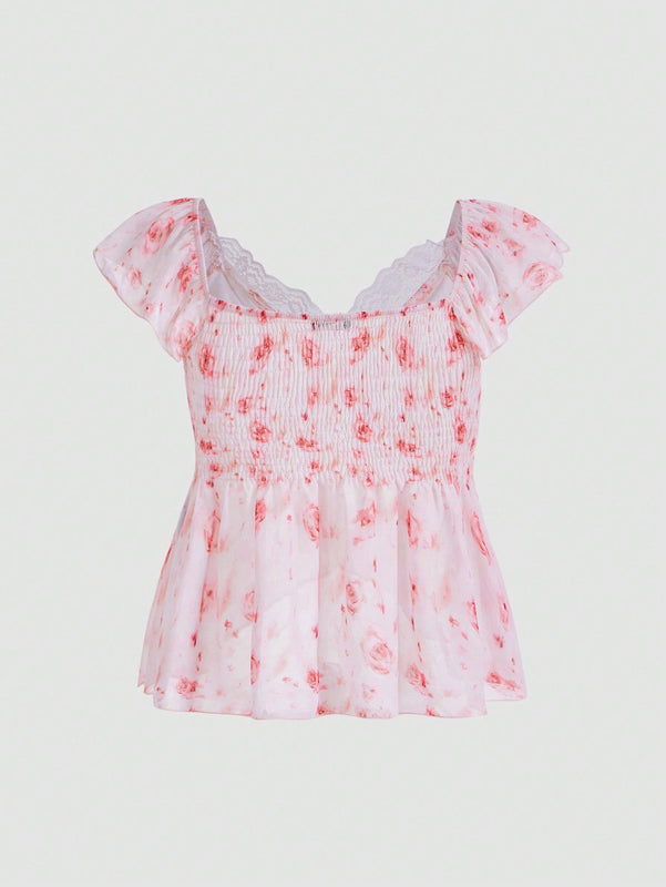 ROMWE Fairycore Camisa De Muneca Floral Del Bosque De Hadas Puras Para Mujer