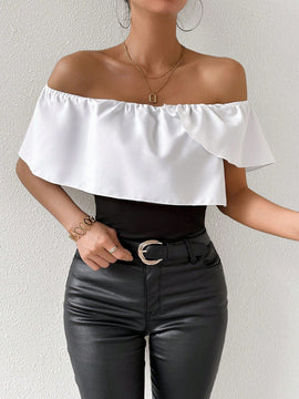 Prive Blusa Para Mujer Con Cuello Asimetrico, Adornada Con Volantes Y De Dos Tonos