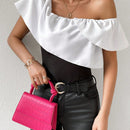 Prive Blusa Para Mujer Con Cuello Asimetrico, Adornada Con Volantes Y De Dos Tonos