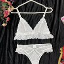 2 Piezas/set Conjunto De Lenceria De Bralette De Encaje Sin Cables Y Braguitas Triangulares Para Damas