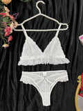 2 Piezas/set Conjunto De Lenceria De Bralette De Encaje Sin Cables Y Braguitas Triangulares Para Damas