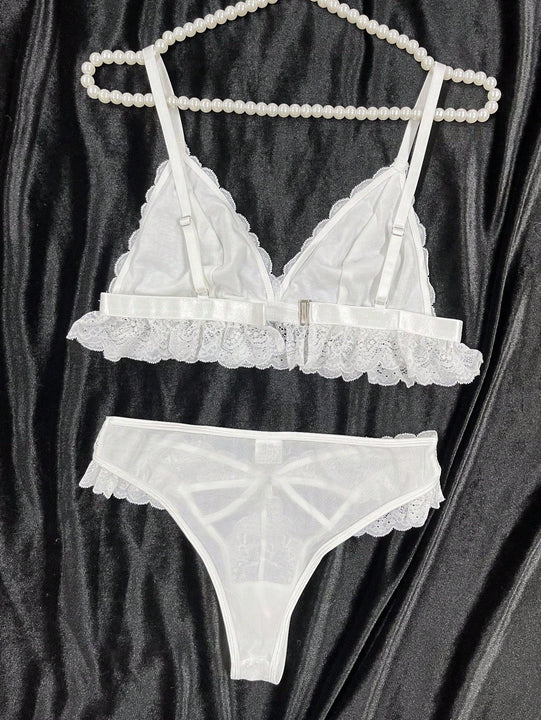 2 Piezas/set Conjunto De Lenceria De Bralette De Encaje Sin Cables Y Braguitas Triangulares Para Damas