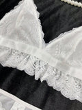 2 Piezas/set Conjunto De Lenceria De Bralette De Encaje Sin Cables Y Braguitas Triangulares Para Damas