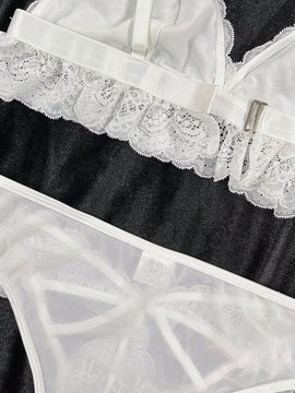 2 Piezas/set Conjunto De Lenceria De Bralette De Encaje Sin Cables Y Braguitas Triangulares Para Damas