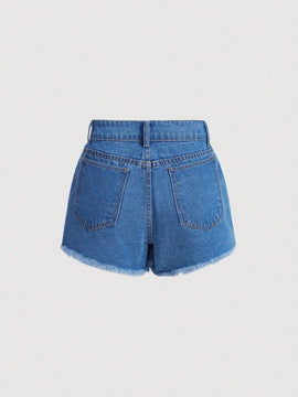 MOD Shorts De Mezclilla De Mujer Con Borde Deshilachado, Cierre De Boton
