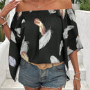 VCAY Camisa De Hombros Descubiertos Con Estampado De Plumas
