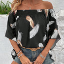 VCAY Camisa De Hombros Descubiertos Con Estampado De Plumas