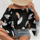 VCAY Camisa De Hombros Descubiertos Con Estampado De Plumas