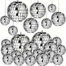[Espejo Colgante de Vidrio Plateado] Adornos de Espejo Colgante de Vidrio Plateado Mini - 20 pzas Reflectantes con Cuerda - Tamaños Diferentes (2.4 Pulgadas, 2 Pulgadas, 1.6 Pulgadas, 1.2 Pulgadas) Decoración de Mardi Gras