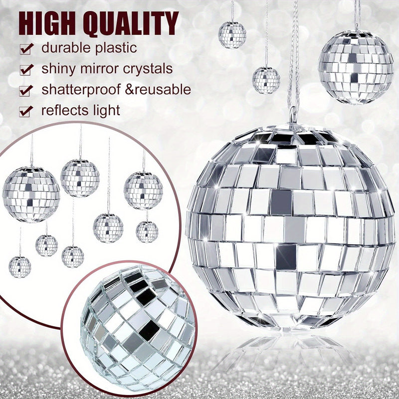 [Espejo Colgante de Vidrio Plateado] Adornos de Espejo Colgante de Vidrio Plateado Mini - 20 pzas Reflectantes con Cuerda - Tamaños Diferentes (2.4 Pulgadas, 2 Pulgadas, 1.6 Pulgadas, 1.2 Pulgadas) Decoración de Mardi Gras