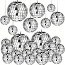 [Espejo Colgante de Vidrio Plateado] Adornos de Espejo Colgante de Vidrio Plateado Mini - 20 pzas Reflectantes con Cuerda - Tamaños Diferentes (2.4 Pulgadas, 2 Pulgadas, 1.6 Pulgadas, 1.2 Pulgadas) Decoración de Mardi Gras